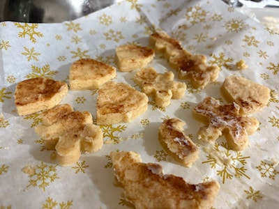 Cinnamon sugar butter bells, trees and 'gingerbread' men