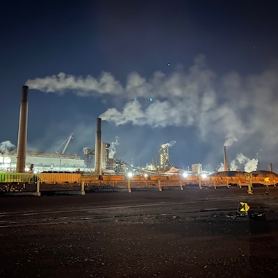 Number 7 blast furnace going strong next to new electric furnace