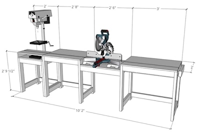 Mitre saw and drill press work table