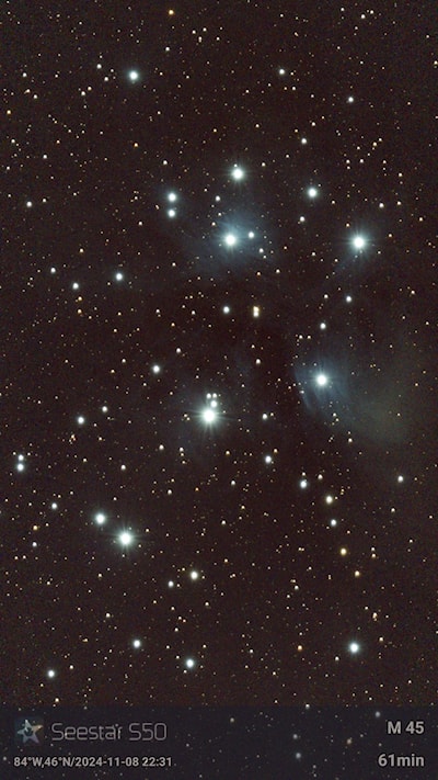 Pleades using a SeeStar S50