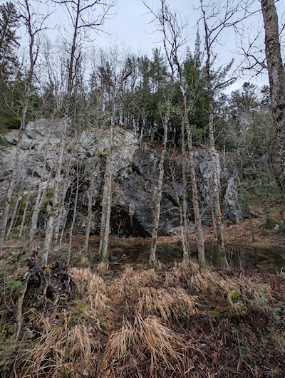 A wide image of the wall today showing wet rock, which will form ice 