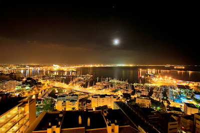 View at night of the harbour.